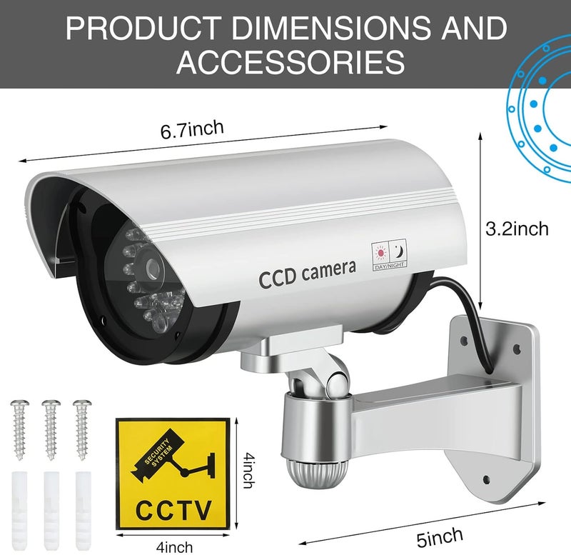 Macarrie 8 Pcs Fake Camera Realistic Dummy Security Camera Plastic Fake Video CCTV Surveillance System with Motion LED Light for Home Outdoor Indoor, No Battery Included(Silver) - Image 4